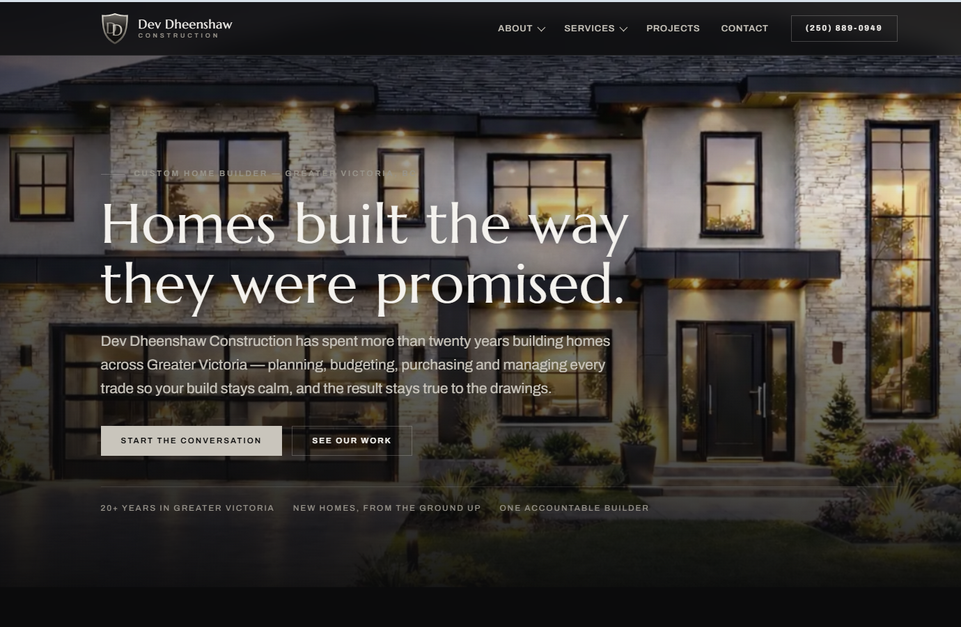 Live website rebuilt for Dev Dheenshaw Construction by 3 Lions Design Studio