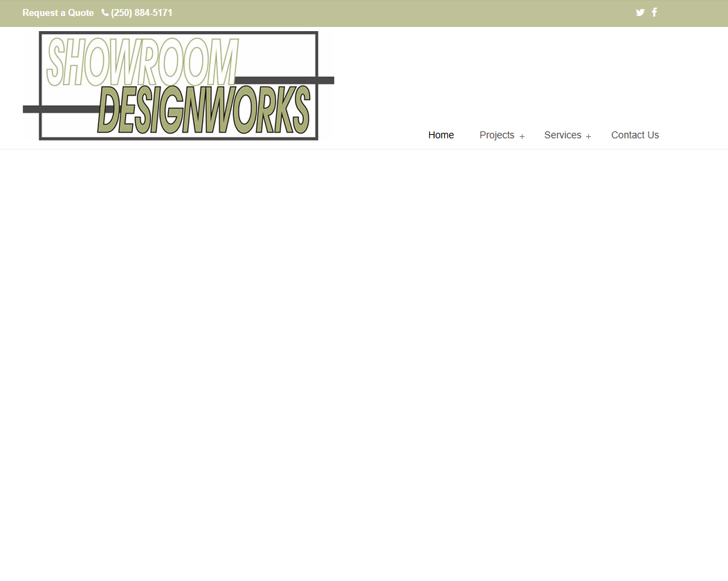 Showroom Designworks' previous website — dated layout with an empty white hero