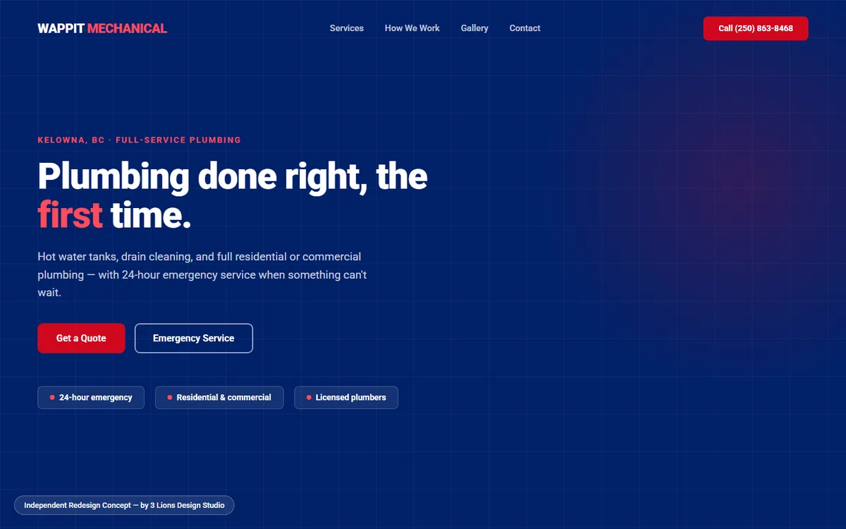 Wappit Mechanical website after the 3 Lions rebuild